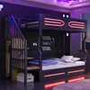Hochbett 90x200 cm mit LED-Beleuchtung & Treppe, Etagenbett Produktbild-Vorschau 1