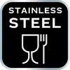 A black square with white text and icons indicating stainless steel and food safety. Podgląd zdjęcia produktu