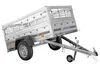 A silver garden trailer with a cage-like attachment is shown against a white background. Produktbild-Vorschau