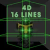 A 4D laser level tool with green laser lines projected around it, indicating its functionality. Podgląd zdjęcia produktu