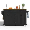 A black kitchen island with a wooden countertop is shown against a white background. It is decorated with a few oranges, a glass, a jar of spices, a pepper grinder, and a potted herb. Voir les images du produit