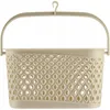 A beige laundry peg basket with a handle and a hook for hanging. Podgląd zdjęcia produktu