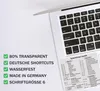 Transparenter MacBook Shortcut Sticker mit einer Übersicht deutscher macOS Tastenkürzel. Produktbild-Vorschau