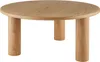 A round wooden coffee table with four cylindrical legs, shown against a white background. Náhled obrázku produktu
