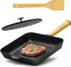 Ø26cm Gusseisen Grillpfanne Holzgriff Pressdeckel Produktbild-Vorschau 1
