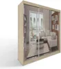 A mirrored wardrobe reflecting a living room interior. Produktbild-Vorschau
