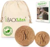 A set of two cork massage balls, a drawstring bag, and a booklet are displayed against a white background. Produktbild-Vorschau