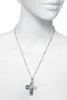 A silver-colored necklace with a pendant is displayed on a white mannequin bust against a white background. Produktbild-Vorschau