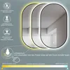 A product image showing an oval mirror with LED lighting, accompanied by informational graphics and text. Produktbild-Vorschau