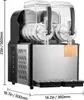 A commercial slushy machine with dual tanks is shown against a white background, with dimensions indicated by lines and text. Náhled obrázku produktu