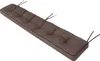 A long, tufted brown bench cushion with black piping and tie straps is shown against a white background. Náhled obrázku produktu