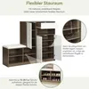 A shoe cabinet with a bench, showing different storage configurations and shoe storage capacity. Produktbild-Vorschau