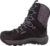 A side view of a black winter boot with gray accents and blue laces. Produktbild-Vorschau