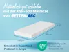 A mattress is shown with dimensions and marketing text. Produktbild-Vorschau