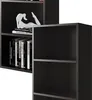A close-up view of a black bookshelf with books and a white decorative sculpture. Anteprima dell’immagine prodotto