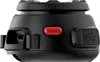 A close-up, side view of a black communication device with a red button and USB ports. Produktbild-Vorschau