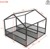 A diagram of a black metal house-shaped bed frame with dimensions indicated by lines and numbers. Podgląd zdjęcia produktu
