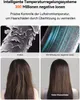 Collage of images showing hair before and after using a hair dryer, with microscopic views of hair strands. Voir les images du produit