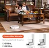A family and their dog in a living room with a robot vacuum cleaner on the rug. Produktbild-Vorschau