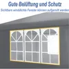 A close-up view of the windows of a gray pavilion, with text overlays describing features. Náhled obrázku produktu