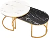 A set of two nesting coffee tables with marble-look tops and gold metal legs, presented against a white background. Produktbild-Vorschau