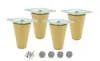 Four wooden furniture legs with metal mounting plates and screws and felt pads. Podgląd zdjęcia produktu