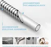 Close-up of a shower hose with text and smaller inset images showing product details and a person reacting to something unpleasant. Anteprima dell’immagine prodotto