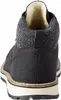 The back view of a black boot with a white sole and a gray knitted cuff. Produktbild-Vorschau