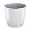 A white planter with a saucer, isolated on a white background. Produktbild-Vorschau