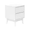 A white bedside table with two drawers is shown against a white background. Produktbild-Vorschau