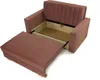 A brown sofa with its storage compartment open and the ottoman extended. Náhled obrázku produktu