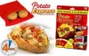A collage of images showing a potato express microwave potato cooker, a cooked potato, and packaging for the product. Produktbild-Vorschau