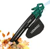 A leaf blower with a collection bag attached, surrounded by fallen leaves. Produktbild-Vorschau
