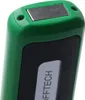 Close-up view of the top of a green handheld device with a black panel and a gray label with text. Produktbild-Vorschau
