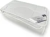 A folded white duvet with a label. Produktbild-Vorschau