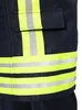 Close-up of a dark blue firefighter costume with reflective yellow and gray stripes. Produktbild-Vorschau