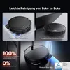 Collage of images showing a robot vacuum cleaner cleaning edges and corners, with text highlighting its features. Produktbild-Vorschau