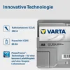 A VARTA battery with feature descriptions. Produktbild-Vorschau