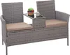 A poly-rattan bench with a small table and cushions, shown against a white background. Anteprima dell’immagine prodotto
