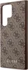 A close-up side view of a brown phone case with a repeating Guess logo pattern. Produktbild-Vorschau