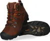 A pair of brown leather hiking boots with black soles, shown from a slightly angled perspective. Produktbild-Vorschau