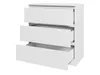 A white chest of drawers with three drawers, two of which are partially open. Náhled obrázku produktu