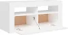 A white modern media console with its lower cabinet doors open. Produktbild-Vorschau