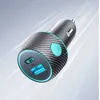 A car charger with a carbon fiber pattern and a digital display, set against a blurred background with light streaks. Produktbild-Vorschau
