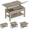 A collage of images showing a lift-top coffee table in different configurations. Voir les images du produit