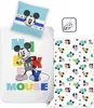 A collage of Disney Mickey Mouse bedding items, including a pillowcase and a duvet cover, with a small diagram showing how to use the bedding. Produktbild-Vorschau