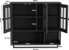 A black cabinet with glass doors and shelves, shown with dimensions indicated. Produktbild-Vorschau