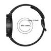 A top-down view of a black watch strap with size indicators. Produktbild-Vorschau