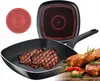 A grill pan with steaks and vegetables, along with a Thermo Signal disc. Podgląd zdjęcia produktu