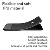 A black phone case is shown bent to demonstrate its flexibility, with text describing its features. Produktbild-Vorschau